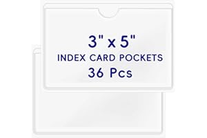 Jauisus 36 Pcs Adhesive Index Card Pockets with Top Open, Self Adhesive Label Holders for 3" x 5" Index Card, Clear Adhesive Pockets for Storage Bins, Note Cards, Lockers, Library (3.74 x 5.3 Inches)