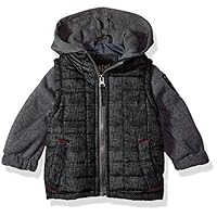 iXtreme Baby Boys Infant Tonal Print Vest W/Fleece Hood &Sleeve, Black, 24M