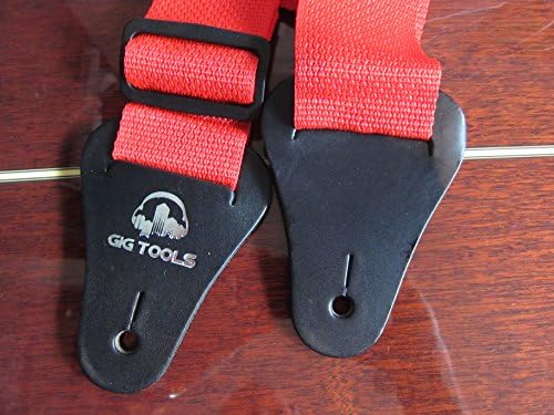 Guitar Strap with Leather Ends - Guitar Straps for Acoustic, Electric &amp; Bass - Superior Quality - Used by Pros - Suitable for girls, boys, children, beginners - Nylon Red