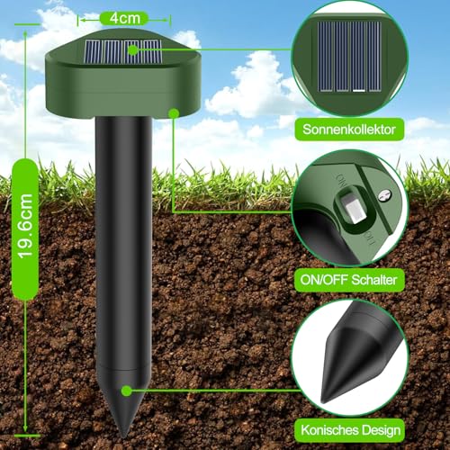Solar Ultrasónico Ahuyentador de Topos 8 Piezas, Impermeable Repelente para Ratas Ultrasónico Solar Se Utiliza para Repeler Topos, Topillos, Serpientes y Lagartos Protege el Césped y Los Jardines
