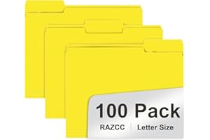 File Folder, RAZCC 100 Pack 1/3 Cut Tab File Folders Letter Size, Yellow, Folders with Tab, Great for Organizing and Easy File Storage