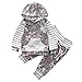 Baby Girl 2pcs Set Outfit Flower Print Hoodies with Pocket Top+Striped Long Pants (1-2T, Grey)