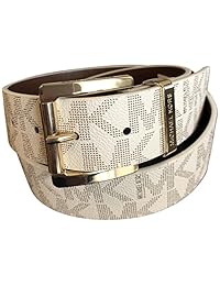 Michael Kors Cinturón de moda de cuero sintético negro Mk Design Hebilla cuadrada para mujer