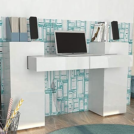 Nouvomeuble Bureau Adulte Design Blanc Laque Eden Amazon Fr Cuisine Maison