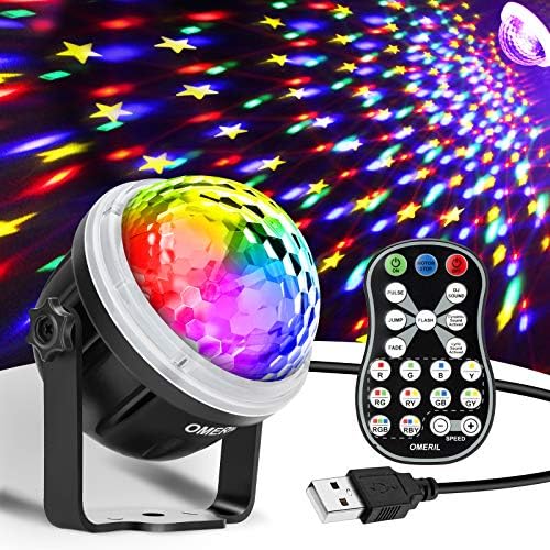 OMERIL Party Lights Disco Ball, USB Powered 11 RGBY Color Disco Lights Sound Activated Strobe