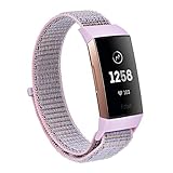 VIGOSS Nylon Bands Compatible with Fitbit Charge 3/3 SE Band Soft Breathable Nylon Sport Loop Charge3 Strap with Pink Adapters Bracelet for Fitbit Charge 3/3 SE Smartwatch 5
