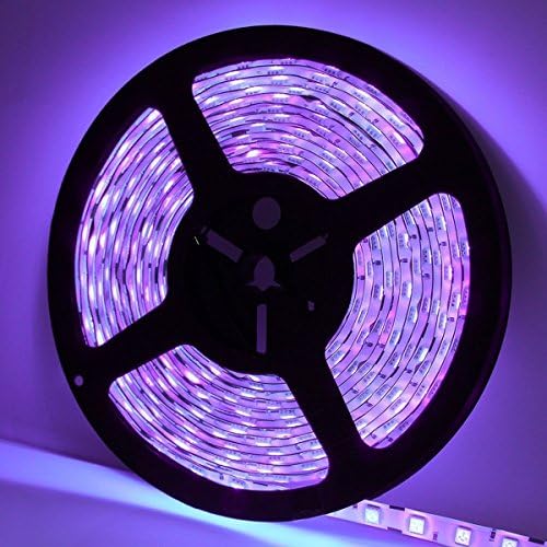 Water-resistance IP65, UV/Ultraviolet Blacklight 12V Waterproof LED Strip Light, 16.4ft/5m Cuttable LED Light Strips, 300 Units 3528 LEDs Lighting String, LED Tape