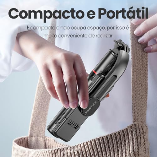 H'MASTON Tripe para Celular Pau de Selfie com Iluminação Bastao de Selfie com Controle Remoto Bluetooth e Duplo Luz LED Ajustável ZP-13 (PRETO)
