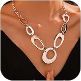 NLMSKI Statement Geometric Oval Link Necklace For Women Chunky Hollow Bib Choker Adjustable Fashion Jewelry For Party Wedding Cocktail Evening Outfits Gift