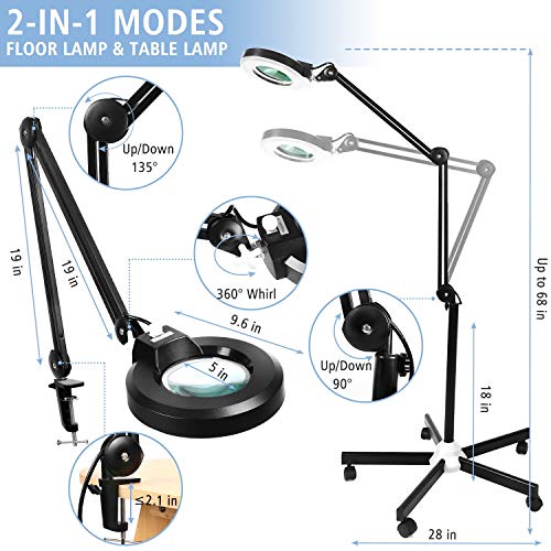 Magnifying Floor Lamp with 5 Wheels Rolling Base for Estheticians