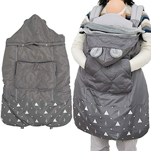アンジュスマイル 抱っこ紐 ケープ ベビーケープ クマ耳 ベビーカー対応 フリース素材 ジッパーポケット 収納バッグ付属 グレー