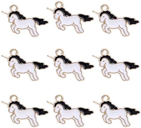 50pcs Gold Plated Cute Mini Charms Enamel Unicorn Pendants for DIY Jewelry Making Necklace Bracelet Earring Jewelry Findings Hypoallergenic Alloy (Unicorn-Black)