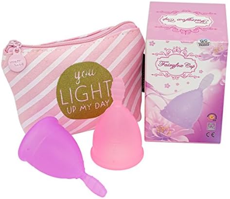 Fairyfox Cup Menstrual Set of 2 Cups, With 1 Carry Bags (large, 1 Purple&amp;1 Pink)