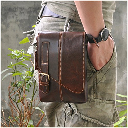 Le aokuu Mens Genuine Leather Coffee Fanny Small Messenger Shoulder Satchel Waist Bag Pack (Coffee 2)