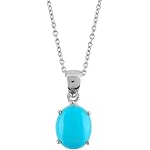 OdrillionGems Genuine Turquoise Gemstone Pendant Necklace, Oval Cabochon, 925 Sterling Silver, Handmade Jewelry, Wedding Gift for Women, Energy Healing Chakra Crystals, Valentine Gift -18 inches
