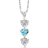 Gem Stone King 925 Silver and 10K Yellow Gold Lab Grown Diamond and Swiss Blue Topaz Pendant Necklace for Women | 1.44 Cttw | Gemstone April Birthstone | Heart Shape 5MM | With 18 Inch Chain