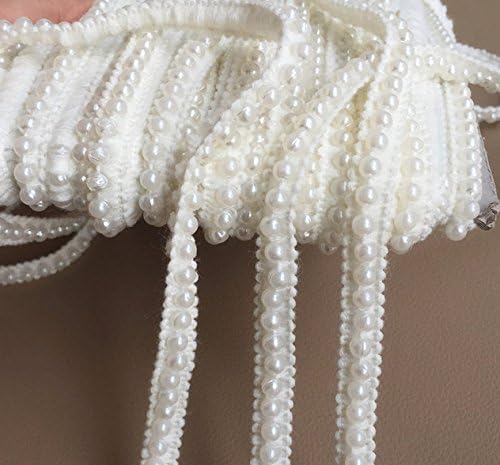 5 Yards Artificial Pearl Beaded Lace Trim Ribbon Applique Sewing for Wedding Dress - 1.2 cm Width