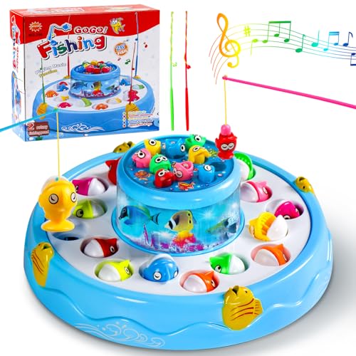 Jerryvon Toys Children 3 Years Montessori – Gift Child 3 4 Years – Fish Fishing Game with 26 Fish Toys and 4 Fishing Rod – Educational Games Children Girl 2 3 4 Years Old – Double Layer Design