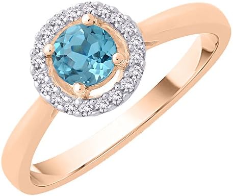 Diamond and Blue Topaz Fashion Ring in 10K Rose Gold (1/2 cttw) (Color-GH) (Clarity-I2/I3) (Size-4)