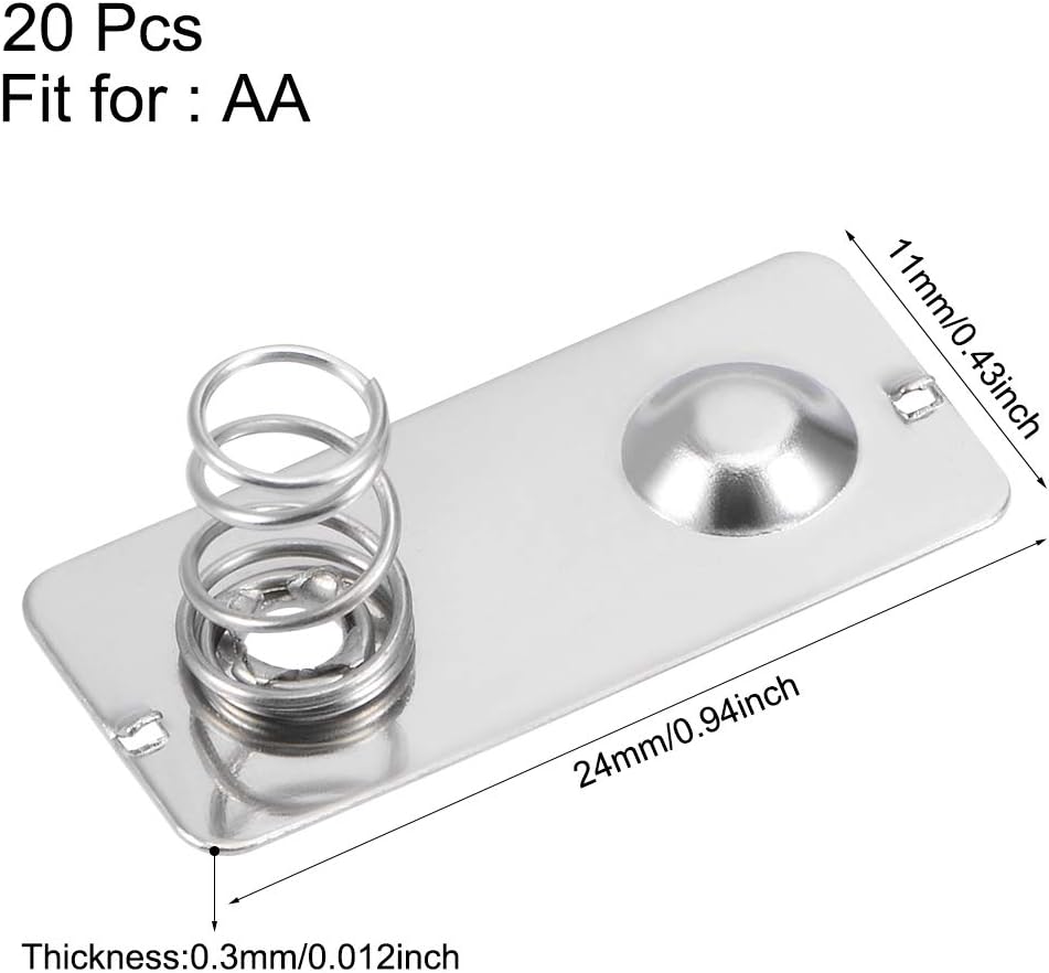 sourcing map 20 Pcs AA Battery Positive to Negative Conversion Spring Contact Nickeling Plate 24mmx11mm, 20Pcs AA 24x11mm - Image 3