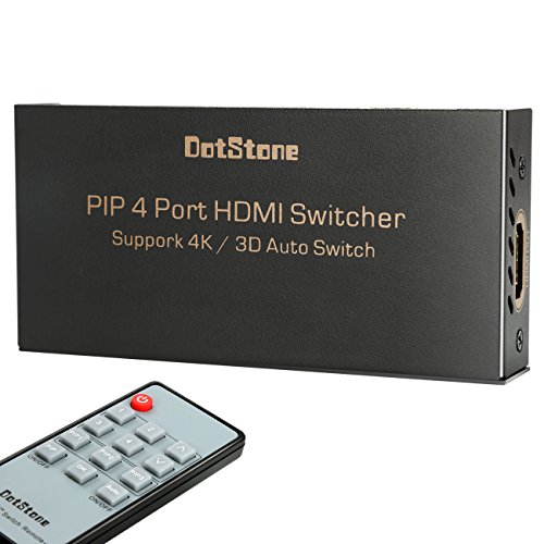 DotStone HDMI Switch 4&times;1 with PIP Auto Switch Off/On HDMI Switcher Hub Port Switches 4 in 1 Out HDMI Switcher Selector with Remote Controller Support HDCP Full HD 4K 3D 1080P
