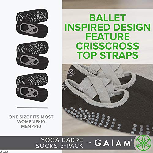 image for Gaiam Grippy Yoga Barre Socks | 3 Pack | Non Slip Sticky Toe Grip Acce