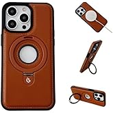 WarmWhisper Leather Material with Metal Magnetic Folding Stand,Luxury Leather Invisible Stand Phone Case Cover for iPhone 12-15 (iPhone12promax,Brown)
