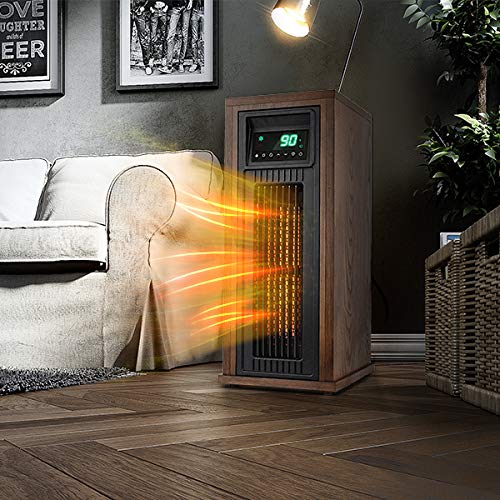 LIFE SMART Electric Infrared Quartz Oscillating Tower Heater with Adjustable Thermostat and Timer, Wood Appearance Decorative Heater with Tip-Over and Overheat Protection 1500W/1000W