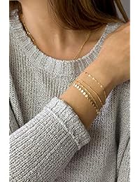 Dremmy Gold Chain Bracelet,14K Gold Plated Coin Chain Bracelet,Karma Bracelet,Bar Bracelet,CZ Bracelet,Star Bracelet,Textured Cable Chain Bracelets