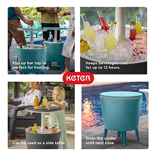 Keter Modern Cool Bar Outdoor Patio Furniture and Hot Tub Side Table with 7.5 Gallon Beer and