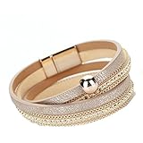 Willsa Women Fashion Bohemian Woven Braided Handmade Magnetic Clasp Bracelet (Gold)