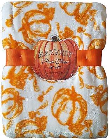 Super Soft Harvest Design Plush Throw Blanket For Couch, Bed or Chair 50 x 70 Inch (Autumn Pumpkins)