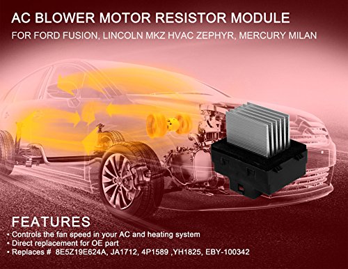 HVAC Blower Motor Resistor G020R Radiator Cooling Fan Control Unit Module for Ford Fusion Lincoln MKZ Zephyr Mercury Milan (Replaces# 8E5Z19E624A, JA1712, 4P1589, YH1825, EBY-100342)