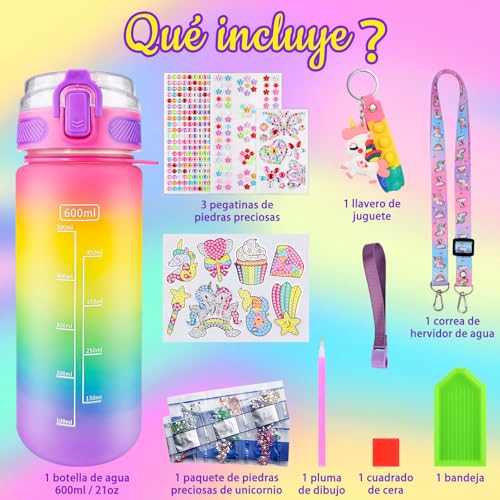 Kit de Manualidades para Niñas Juguetes para Niñas 4-12 Años, Regalo Niña el Día del Niño, Diamond Painting para Niños de Botella Agua DIY, Regalos para Niña Cumpleaños de 5 6 7 8 9 10 11 12 Años