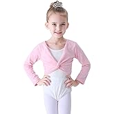 Soudittur Ballet Wrap Top Cotton Long Sleeve Dance Cardigan Shrug for Girls Black Pink White 3-13 Years