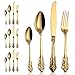 16-Piece Gold Flatware Silverware Set,Heavy Duty Stainless Steel Flatware Service for 4,Cutlery Include Knife/Fork/Spoon/Coffee Spoon,Mirror Polished, Dishwasher Safety