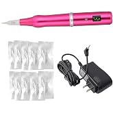 ALIWOD Permanent Makeup Pen Eyebrow Pen Tattoo Rotary Machine 10PCS Needles For Eyebrows,Eyeliners, Lips And Small-Tattoo(Rose red) AP657R