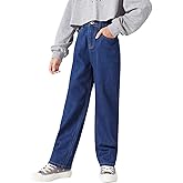 thefabland Girls Casual Denim Pants High Waisted Wide Leg Jeans with Pocket
