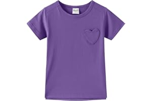 Noomelfish Girls Short Sleeve Heart Pocket T-shirts Casual Cotton Tee Tops Blouse (5-12 Years)