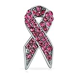 Bling Jewelry Pink Rhinestones Enamel Cancer Ribbon Pin Silver Plated