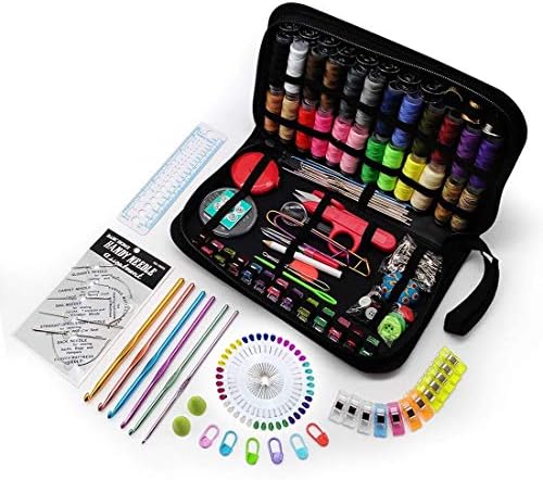 TUXWANG 3in1 Sewing Kit, Crochet Hooks Set, Thread, Aluminium Crochet Hooks, clips, 278 Pcs Knitting Tool Accessories with Black Case for Mother, Beginners, Professional, Emergency, Kids and Home