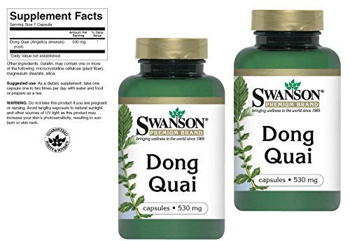 Swanson Premium Dong Quai 530mg -- 2 Bottles each of 100 Capsules