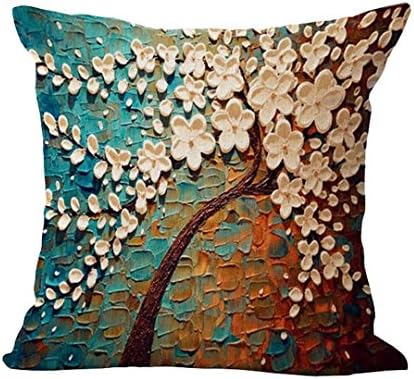 3D Pillowcase Cushion Cover Vintage Flower Pillow Case Mural Yellow Red Tree Wintersweet Cherry Blossom Home Decorative Throw Pillow Cover 1 45x45cm