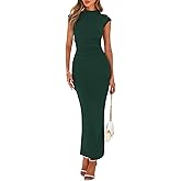 PRETTYGARDEN Women's Summer Maxi Dress Ruched Bodycon Sleeveless Formal Wedding Guest Elegant Cocktail Party Slit Dresses