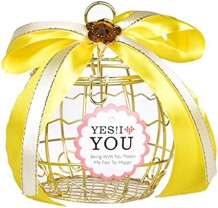 Wuweiwei12 1Pc Hollow Birdcage Shape Metal Texture Candy Boxes with Ribbon Baby Shower Wedding Party Supplies