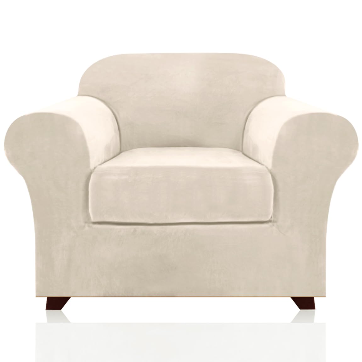 Photo 1 of PrinceDeco Velvet Plush Couch Cover Stretch 2 Piece Chair Cover Chair Slipcover Washable Furniture Protector Couch Soft with Elastic Bottom Armchair Cover Width Up to 49 Inch(Small, Ivory)
