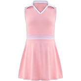 Kukume Girls Tennis Dress Golf Outfit Sleeveless Athletic Dresses Polo V Neck Sport Skirt with Pockets 4-13Y