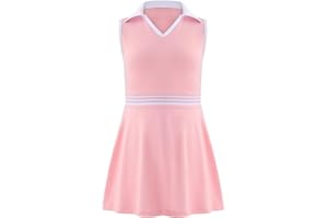 Kukume Girls Tennis Dress Golf Outfit Sleeveless Athletic Dresses Polo V Neck Sport Skirt with Pockets 4-13Y