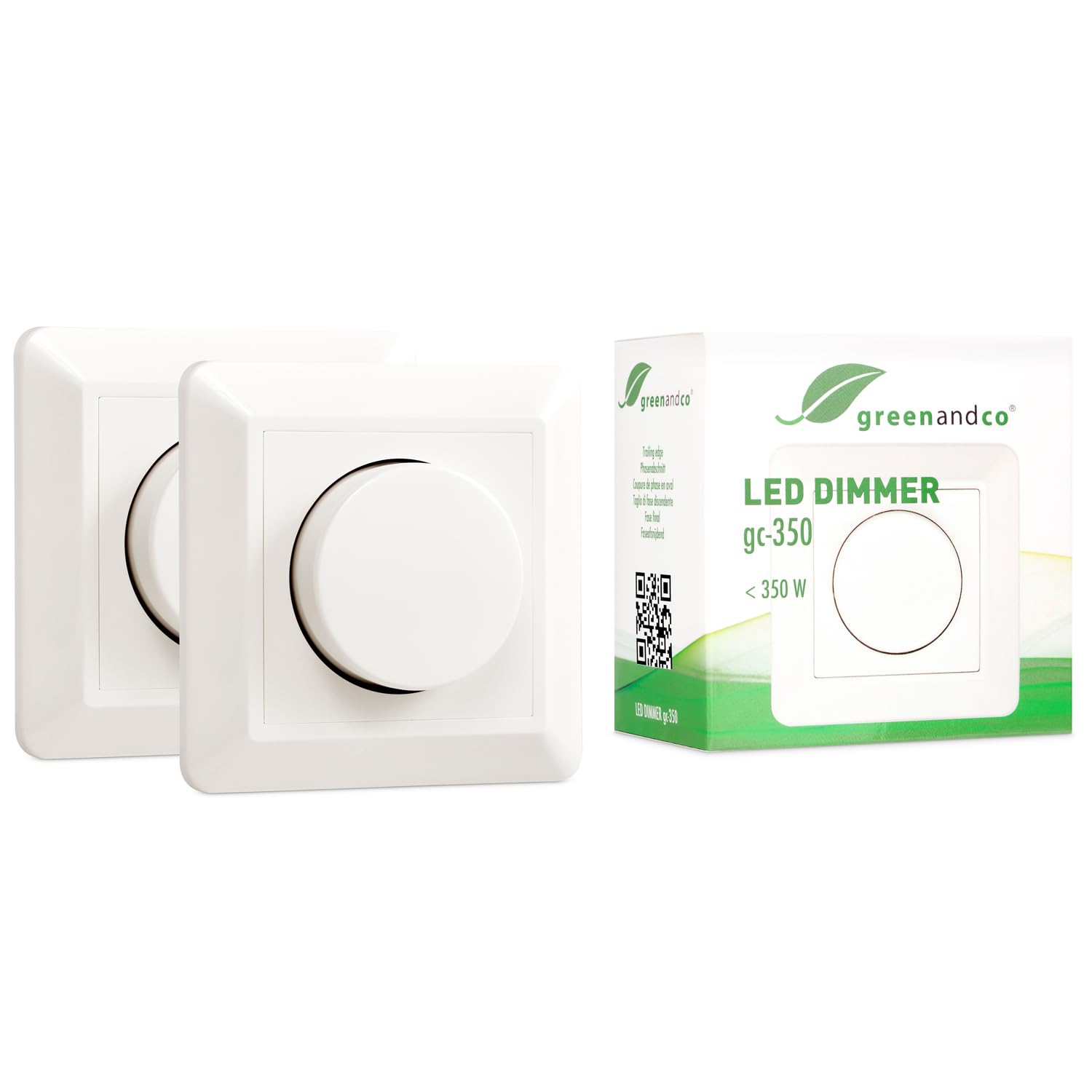 2X greenandco® gc-350 Flush-Mounted 2-Way LED Dimmer Switch 1-350 W, with Boost Function, White