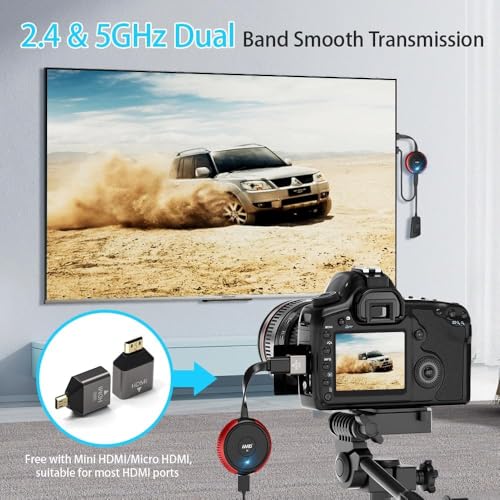 Wireless HDMI Transmitter and Receiver 4K/5.8G, Wireless HDMI Transmitter Receiver 165FT/50M Transmission Laptop/TV Box/Type C/Camera/PS to HDTV/Monitor/Projector
